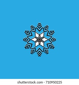 Silhouette snowflake on blue background. Snowflake icon.. Symbol Christmas holiday season. Isolated design graphic element. Colorful template for prints, textiles, card. Vector illustration
