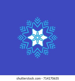 Silhouette snowflake on blue background. Snowflake icon. Snow flake sign. Symbol of winter, decoration and Christmas holiday season. Isolated design graphic element. Flat vector illustration