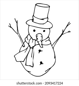 Silhouette of a snowman on a white background. Coloring. Vector illustration
