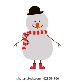 silhouette of snowman with red boots and scarf and black hat vector illustration