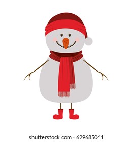 silhouette of snowman with red cap and scarf and boots vector illustration