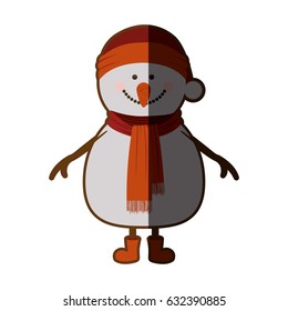 silhouette of snowman with red cap and scarf and boots with half shadow vector illustration