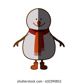 silhouette of snowman with red scarf and boots with half shadow vector illustration