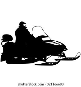 Silhouette snowmobile  on white background. Vector illustration.
