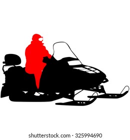 Silhouette snowmobile  on white background. Vector illustration.