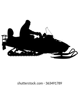 Silhouette snowmobile  on white background. Vector illustration.