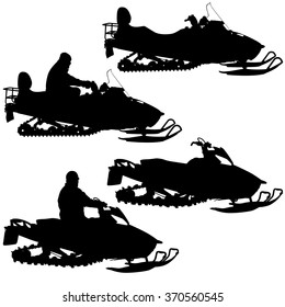 Silhouette snowmobile  on white background. Vector illustration.