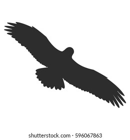 Silhouette of a soaring bird. Separately isolated image on a white background
