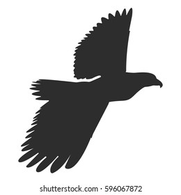 Silhouette of a soaring bird. Separately isolated image on a white background