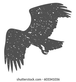 Silhouette of a soaring bird. Separately isolated image on a white background