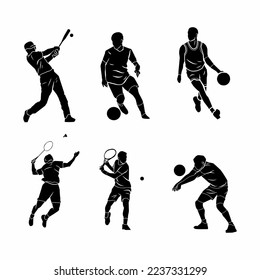 silhouette of soccer basket ball  badminton and tennis player