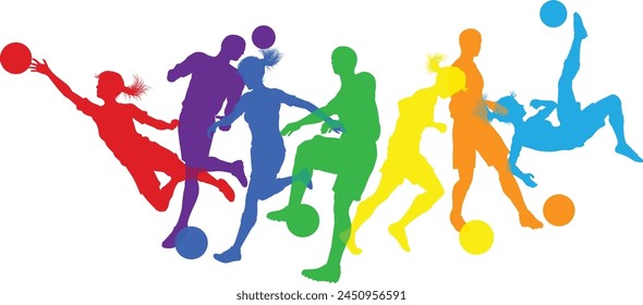 Silhouette soccer football player set. Active sports people healthy players fitness silhouettes concept.