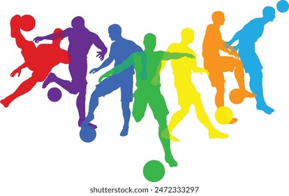 Silhouette soccer football player set. Active sports people healthy players fitness silhouettes concept.