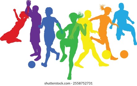 Silhouette soccer football player set. Active sports people healthy players fitness silhouettes concept.