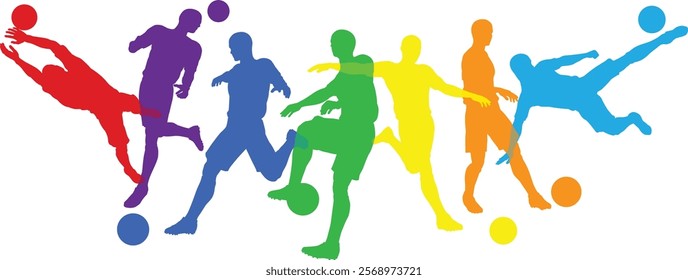 Silhouette soccer football player set. Active sports people healthy players fitness silhouettes concept.