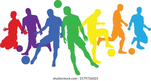 Silhouette soccer football player set. Active sports people healthy players fitness silhouettes concept.