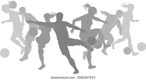 Silhouette soccer football player set. Active sports people healthy players fitness silhouettes concept.