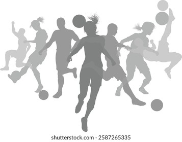 Silhouette soccer football player set. Active sports people healthy players fitness silhouettes concept.