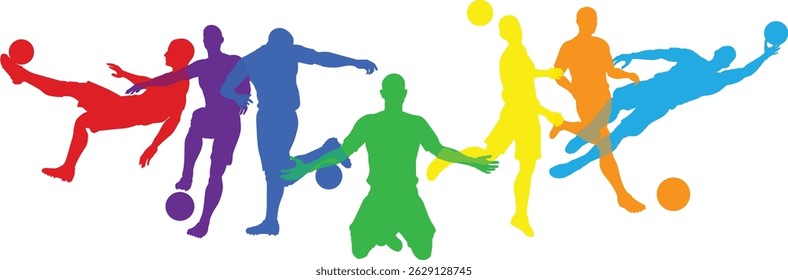 Silhouette soccer football player set. Active sports people healthy players fitness silhouettes concept.