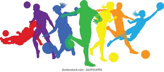Silhouette soccer football player set. Active sports people healthy players fitness silhouettes concept.
