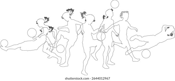 Silhouette soccer football player set. Active sports people healthy players fitness silhouettes concept.