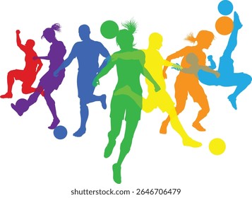 Silhouette soccer football player set. Active sports people healthy players fitness silhouettes concept.