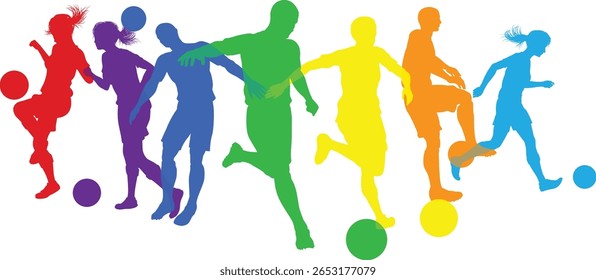 Silhouette soccer football player set. Active sports people healthy players fitness silhouettes concept.