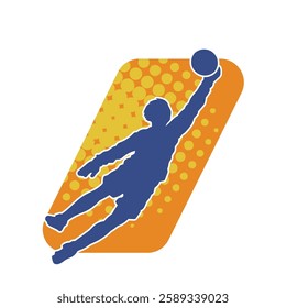 silhouette of a soccer goal keeper jump pose catching ball