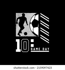 silhouette soccer player, with the abstract background, with text, game day. Abstract design with the line style. Vector print tee shirt, typography, poster