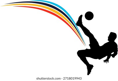 Silhouette des Fußballspielers mit abstrakten Elementen. Perfekt für Sport-Blogs, Poster oder Social-Media-Beiträge mit dynamischen Bildern.
