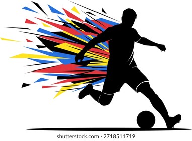Silhouette of soccer player with abstract elements. Perfect for sports blogs, posters, or social media posts with dynamic visuals.