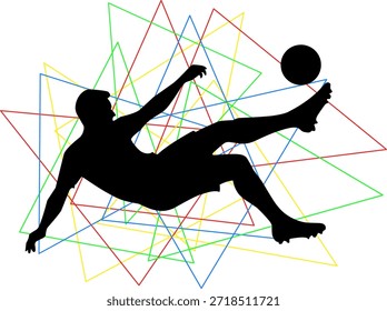 Silhouette of soccer player with abstract elements. Perfect for sports blogs, posters, or social media posts with dynamic visuals.