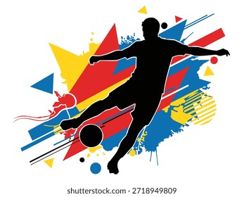 Silhouette of soccer player with abstract elements. Perfect for sports blogs, posters, or social media posts with dynamic visuals.