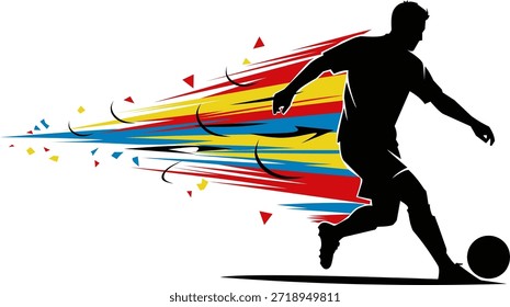 Silhouette of soccer player with abstract elements. Perfect for sports blogs, posters, or social media posts with dynamic visuals.