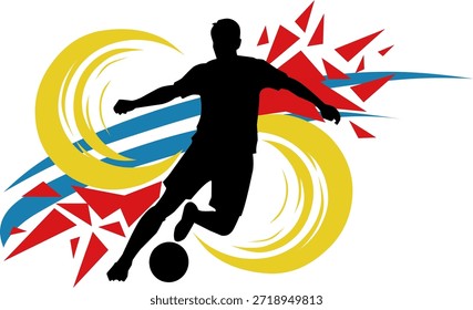 Silhouette of soccer player with abstract elements. Perfect for sports blogs, posters, or social media posts with dynamic visuals.