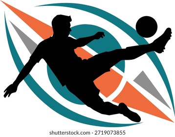 Silhouette of soccer player with abstract elements. Perfect for sports blogs, posters, or social media posts with dynamic visuals.