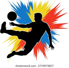 Silhouette of soccer player with abstract elements. Perfect for sports blogs, posters, or social media posts with dynamic visuals.