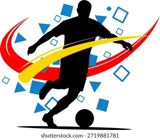 Silhouette of soccer player with abstract elements. Perfect for sports blogs, posters, or social media posts with dynamic visuals.
