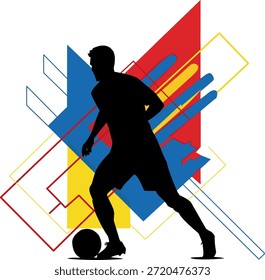 Silhouette of soccer player with abstract elements. Perfect for sports blogs, posters, or social media posts with dynamic visuals.