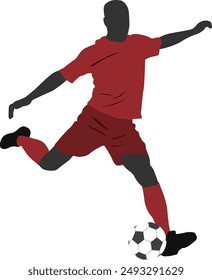 Silhouette soccer player with a ball in shooting action
