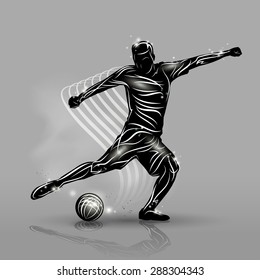silhouette soccer player black style with gray background