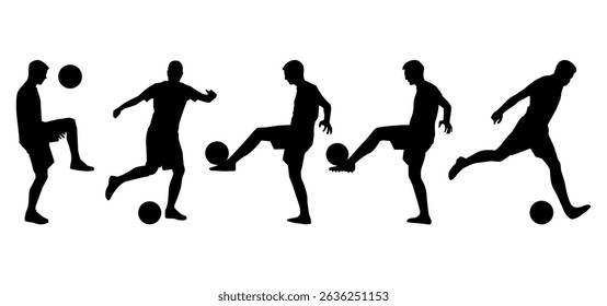 silhouette soccer player clipart. vector of silhouette set of soccer player kicking the ball