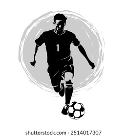Silhouette of a Soccer Player Dribbling a Ball in Action