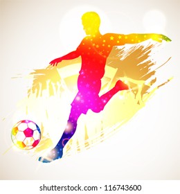 Silhouette Soccer Player and Fans on grunge background, vector illustration