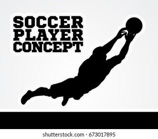 A silhouette soccer player goal keeper catching the football ball