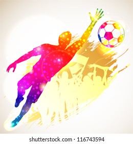 Silhouette Soccer Player Goalkeeper and Fans on grunge background, vector illustration