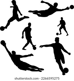 silhouette of soccer player kicking and catching ball