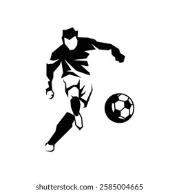 silhouette of a soccer player kicking a free ball logo vector