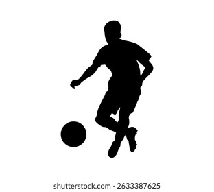 Silhueta do jogador de futebol. Silhueta do jogador de futebol masculino chutando projeto do vetor da bola de futebol e ilustração.

