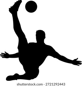 Silhouette of a soccer player performing a dynamic bicycle kick